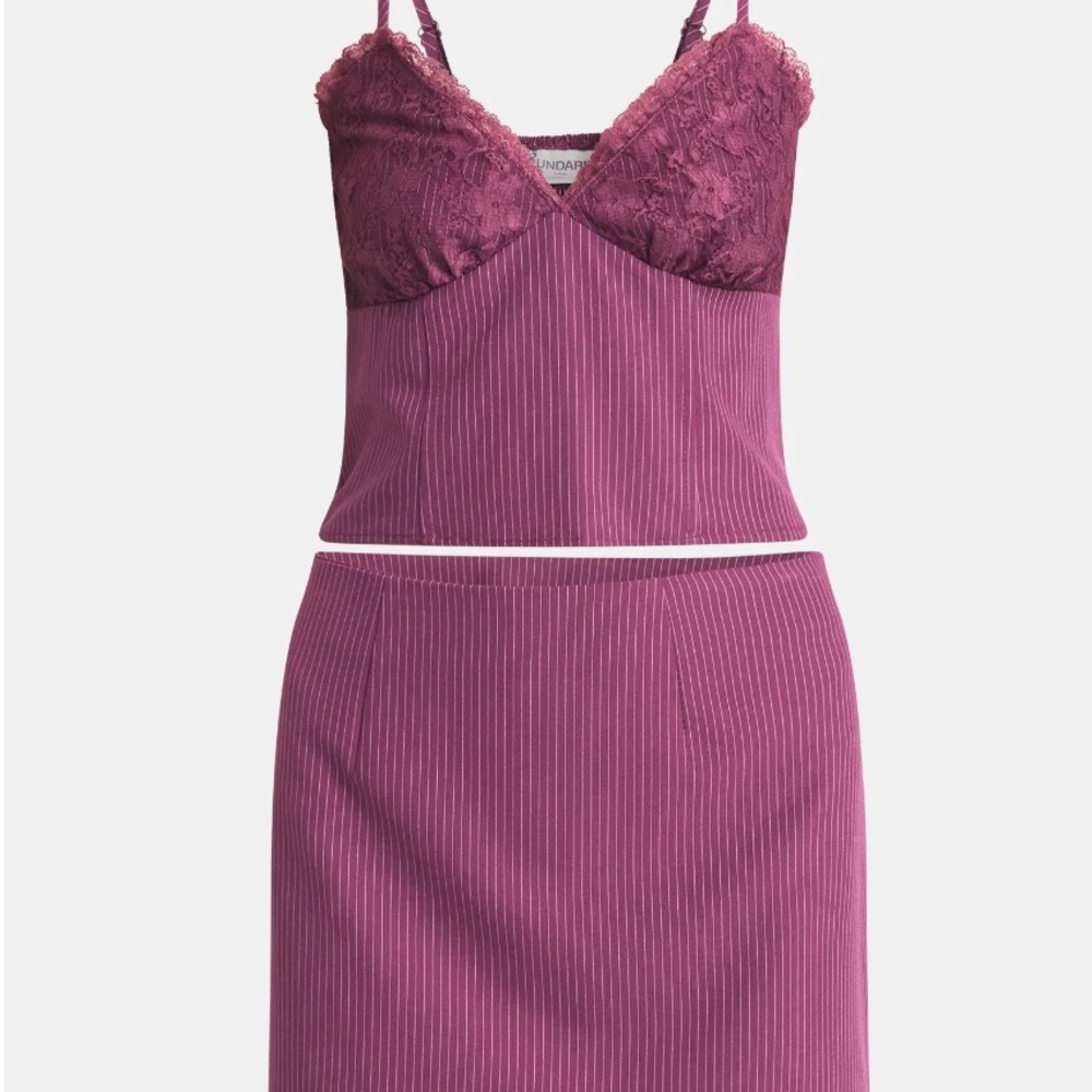 No Boundaries Woven Pinstripe Bustier Top and Mini Skirt Set, 2-Piece, Women's